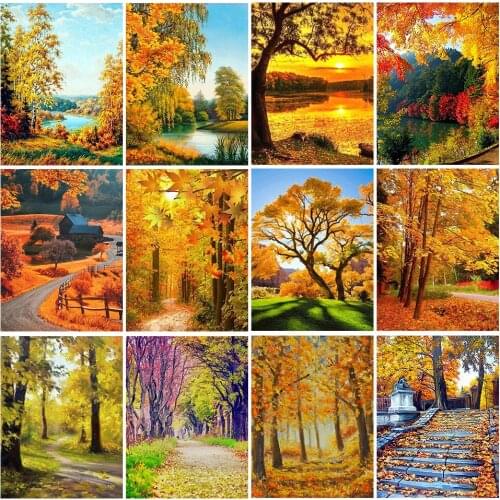 5D Diy Diamond Painting Autumn Landscape Stitch Cross Stitch Kit Full Drill Embroidery Mosaic Art Picture Home Decoration Gift