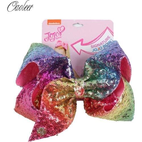 8'' Large Sequin JOJO BOWS Hair Bow For Girl Handmade Rainbow Dance Party Kids Boutique Hair Accessories 20 Colors Available