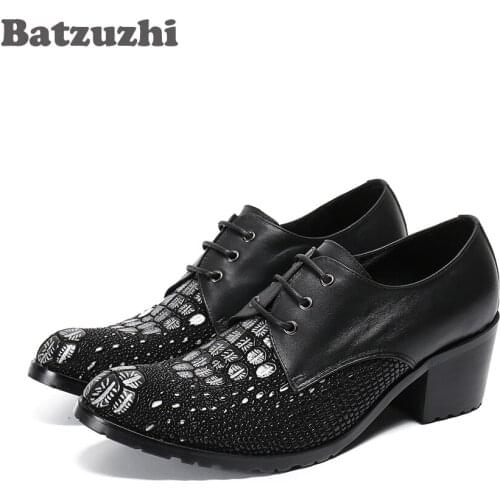 Batzuzhi 6.5cm High Heels Formal Leather Dress Shoes Lace-up Business Leather Shoes Gentlemen Party Shoes Men Zapatos Hombre