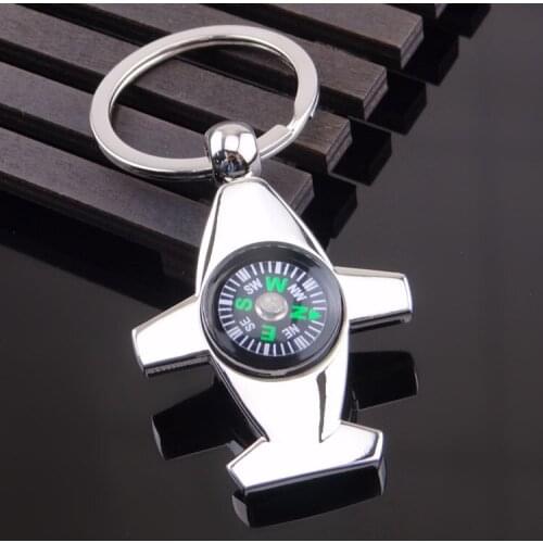 FREE SHIPPING BY DHL 100pcs/lot Novelty Fashion Metal Airplane with Compass Keychains Compass Keyrings for Promotion Gifts