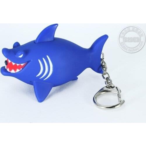 FREE SHIPPING BY DHL 200pcs/lot Plastic LED 3D Evil Shark Shaped Keychains with Sound Novelty Toy Keyrings for Kids