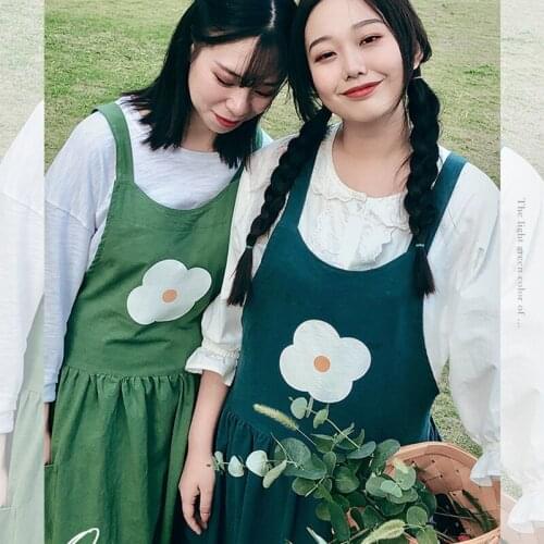 Flower Florist Apron Cotton Korean Style Pleated Apron With Pockets For Gardening Coffee Shop Kitchen Aprons Cooking Aprons