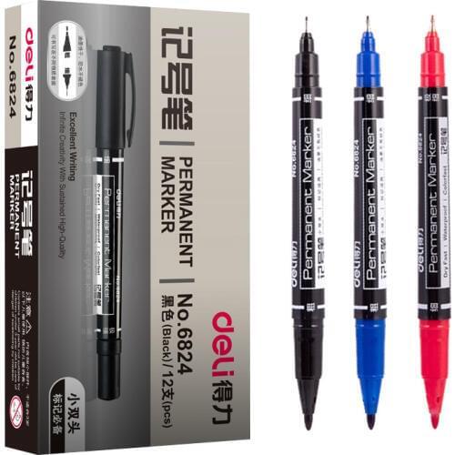 12Pcs/Lot Sign Marker Pen Oily Double Head 0.5mm 1mm Fast Dry Permanent Black Color CD Pen Kids Drawing Pens Office Stationery