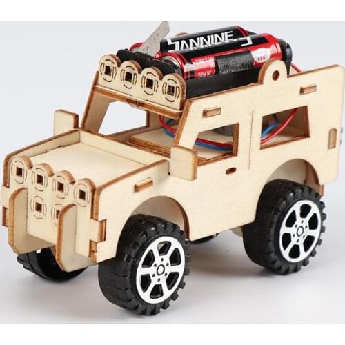 Diy Electric Jeep Car Vehicle Assembly Model Assemble Wooden Kit Science Experiment Technology Educational Toys For Childrens