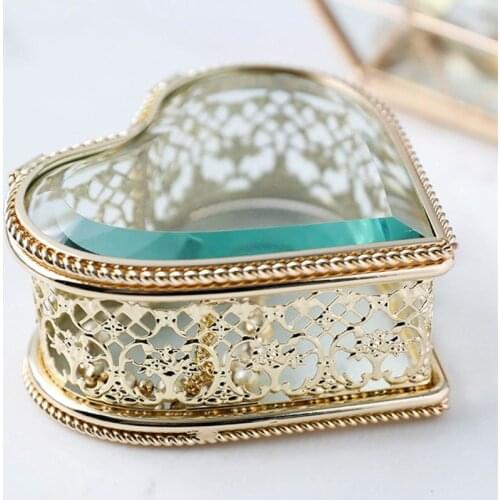 European Ins Wind Glass Jewelry Box Creative Princess Jewelry Storage Box Ring Necklace Mini Display Box