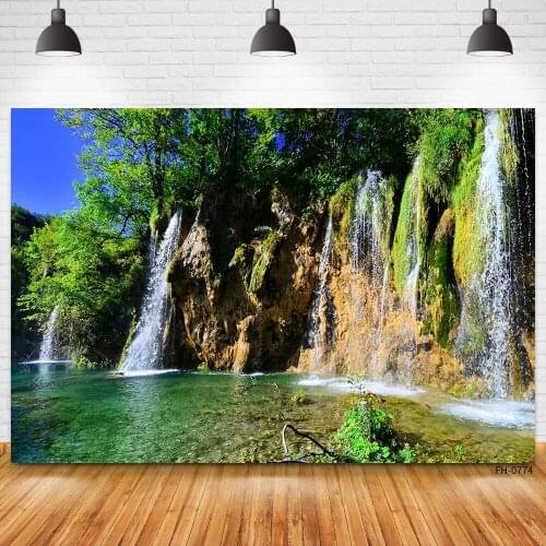 Blue Sky Green Lake Trees Waterfall Photo Photography Backdrops Spring Natural Scenery Backgrounds For Baby Portrait Photocall