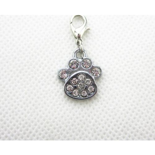 Hot selling 50pcs/lot crystal dog paw dangle charms lobster clasp hanging charms pendant/bracelet accessories diy jewelry