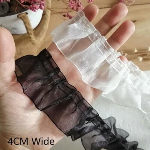 4CM Wide Exquisite Mesh Pleated Organza Ribbon Elastic Ruffle Trim Collar Sewing Clothing Skirt Headwear Applique Guipure Decor