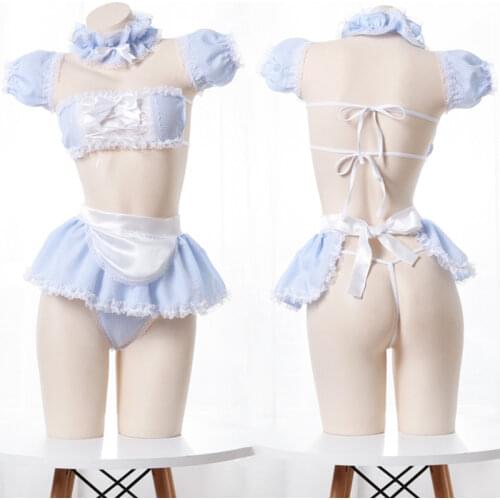 Kawaii Girls Candy Sweetheart Cosplay Maid Strapless Lace Plaid Underwear Set Anime Sexy Camisoles & Skirt Lingerie Set Dropship
