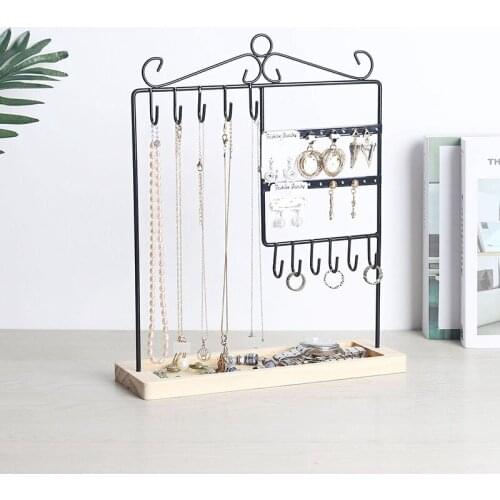 Kili Metal Frame & Wood Basic Tray for Earrings Bracelets Necklace Watch Accessories Holder-20 Holes & 11 Hooks