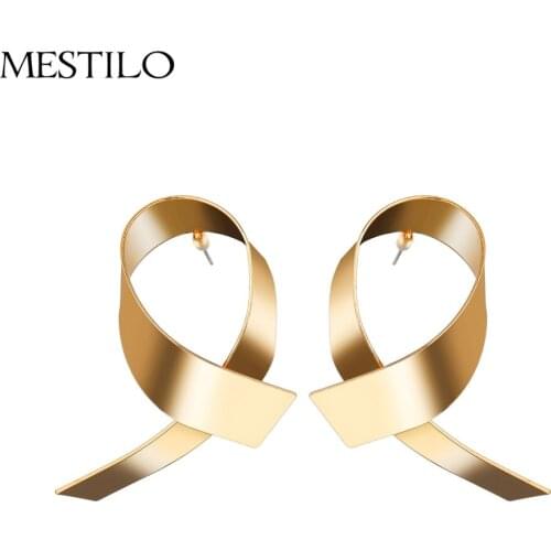 MESTILO Exaggeration Punk Statement Gold Metal Geometric Irregular Big Cross Stud Earrings For Women Trendy Party Brincos Bijoux