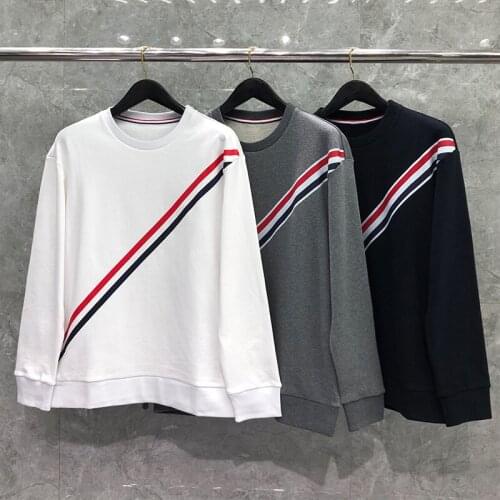 2021 Fashion Brand TB Sweatshirts Spring Autumn Hoodies Clothing Cotton Jacket Men O-Neck Striped Loose Casual Sportswear Coat