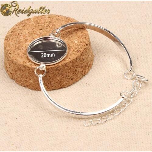 Reidgaller 10pcs Bracelet Cabochon Setting 20mm Round silver plated blank bezel bracelet base trays diy jewelry accessories
