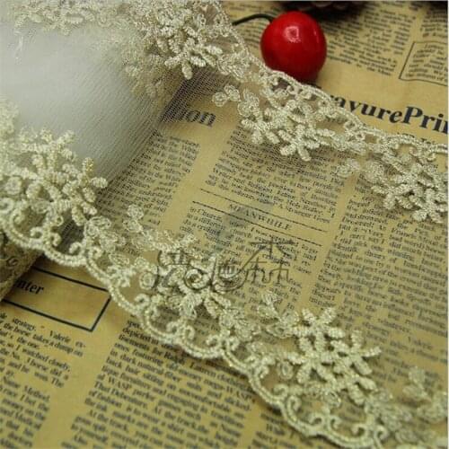 Delicate 1Yard Gold Thread White Net Dress Lace Trim Embroidery Lace Accessories Mesh 13cm bowknot DIY LJ0059
