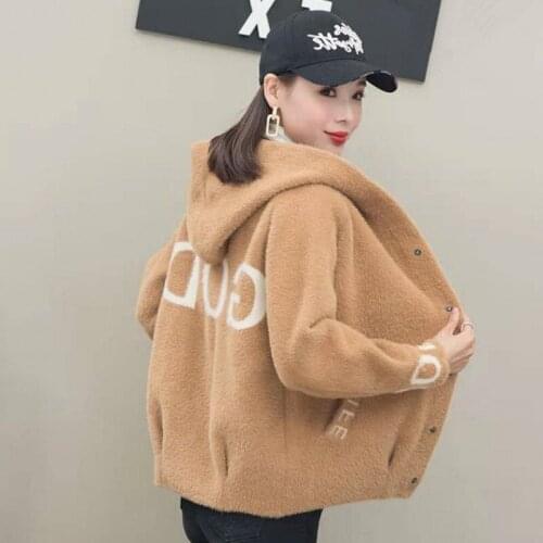 Mink Sweater Thick Loose Korean Coat Female 2020 New Autumn and Winter Hooded Cardigan Puffed Sleeves Short Coat