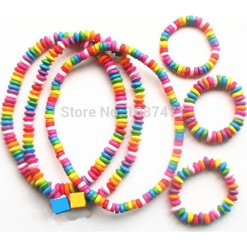 Wholesale 10 sets children jewelry necklace and bracelet mixed color wooden beads craft cute decoration