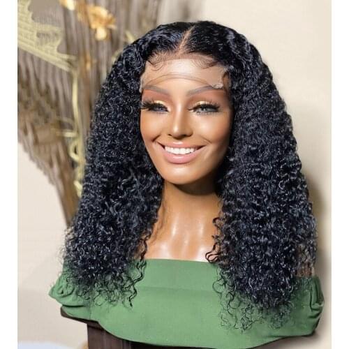 12Inch Short Bob Kinky Curly Synthetic Lace Front Wig Glueless 13x4 Synthetic Lace Wigs For Women Daily Wear Wigs 180%Density