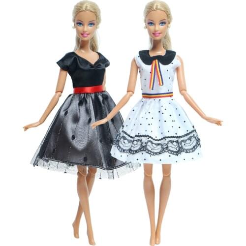Handmade Doll Dress 2 Pcs/Set Black White Lace Fashion Mini Gown Model Party Skirt Clothes for Barbie Doll Accessories Kids Toy
