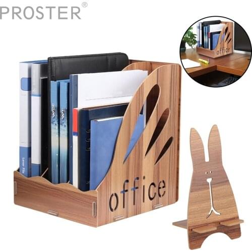 PROSTER Office School Triple File Holder Magazine Rack Box Paperwork Organiser Stationery Storage Phone Holder Desk Stand MDF