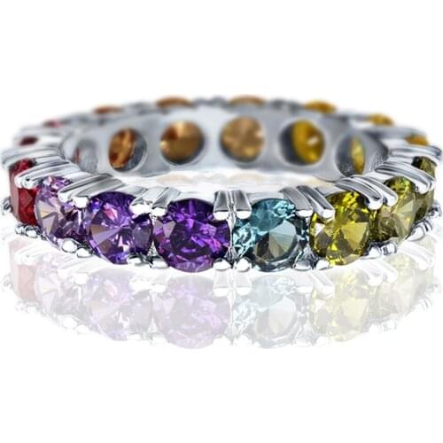 Luxury Exquisite Single Row Multicolor Crystal Thin Rings For Women Wedding Fashion Party Stacking Rings Jewelry Gifts Wholesale