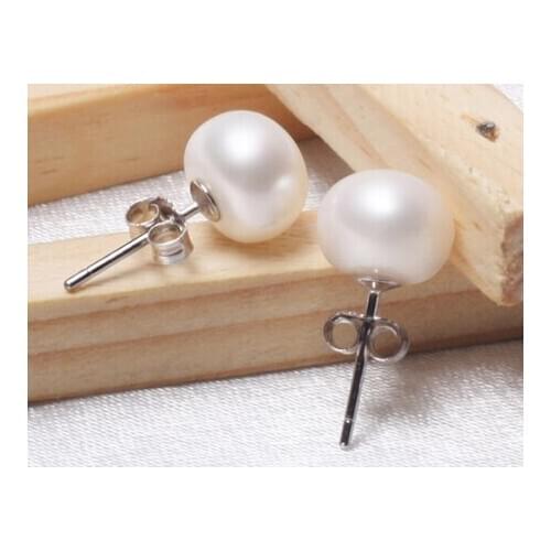 Natural Freshwater Pearl Earrings 6-7mm,925 sterling stud earrring