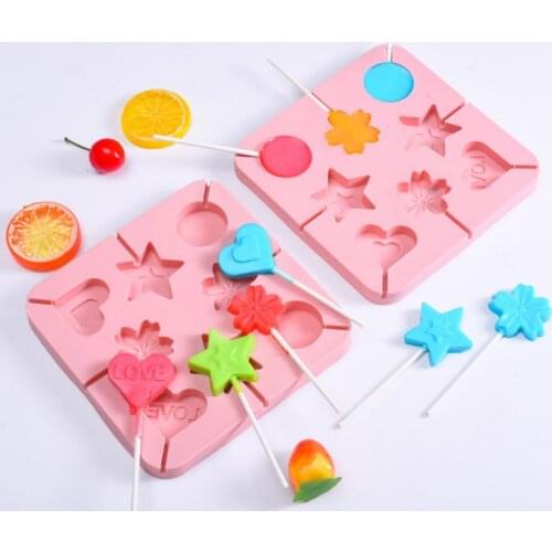 Lollipop Silicone Mold Tray With 20pcs Sticks Kitchen Bakeware Tool Chocolate Hard Candy Lollypop Fondant Mould Cute Shape