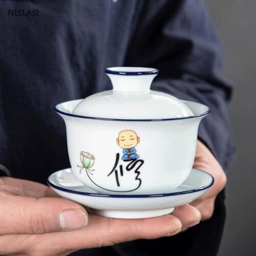 Jingdezhen Sancai Gaiwan Blue and White Porcelain Tureen Ceramic Tea Strainer Retro Tea bowl Teacup Personal cup Drinkware
