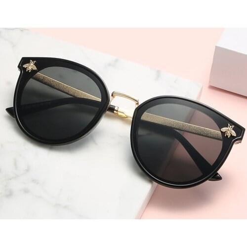 Luxury Round Bee Sunglasses Women Men Retro Brand Designer Metal Sun Glasses Female Male Black Grandient Shades Oculos De Sol