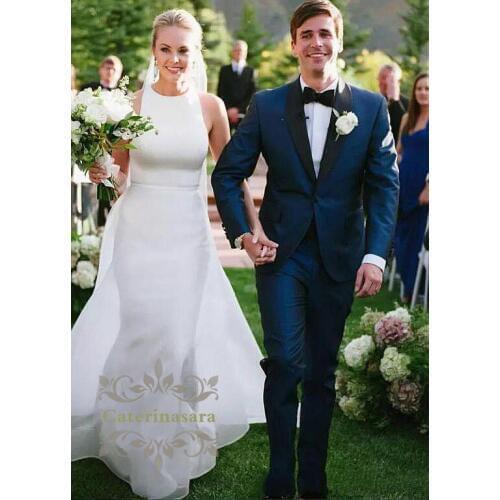 Sleeveless Wedding Gown Simple Design but Luxurious Emerge Bride Dress Mermaid Skirt Scoop Neck Backless with Zipper Closed