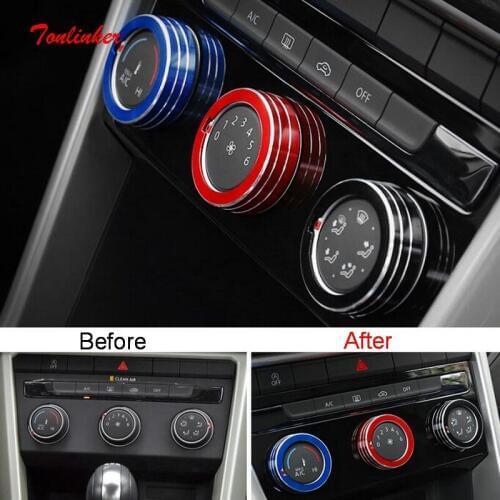 Tonlinker Interior Car Air Control Knob Cover sticker for Volkswagen T-ROC 2018-19 Car styling 1/2 PCS Aluminum Cover sticker