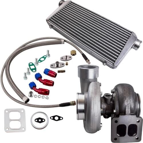 GT45 T4/T66 Turbocharger + 600x300x76mm Fin Intercooler + Oil Feed & Return Line Turbo for all 3.0L-6.0L engine