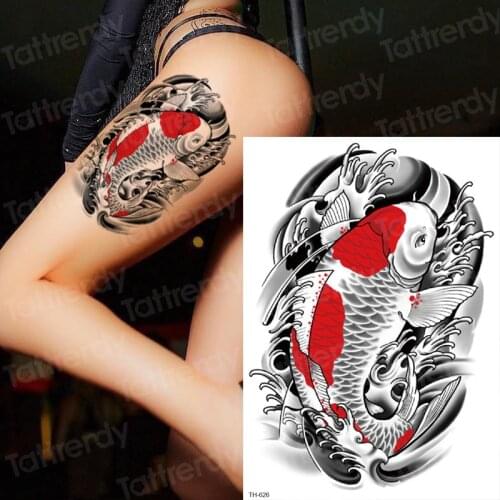Temporary tattoo sticker fish waterproof fake tattoo women sexy girl tattoo summer stockings tattoo thigh leg water tatoo big