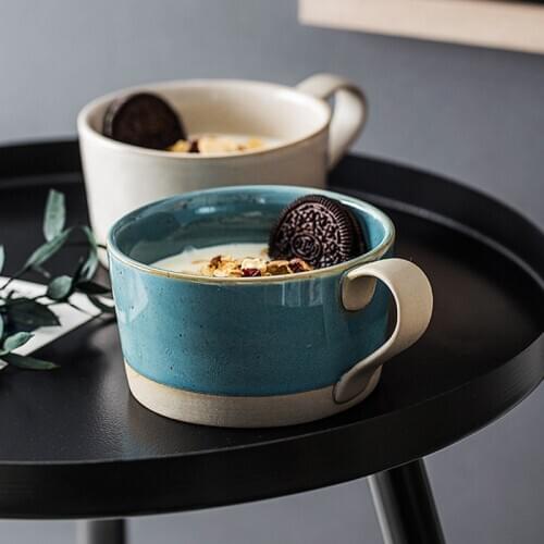 Japanese Art Stoneware Large Coffee Mug with Lid Spoon Modern Home Ceramic Breakfast Cereal Cup Afternoon Tea Flower Tea Cupgift