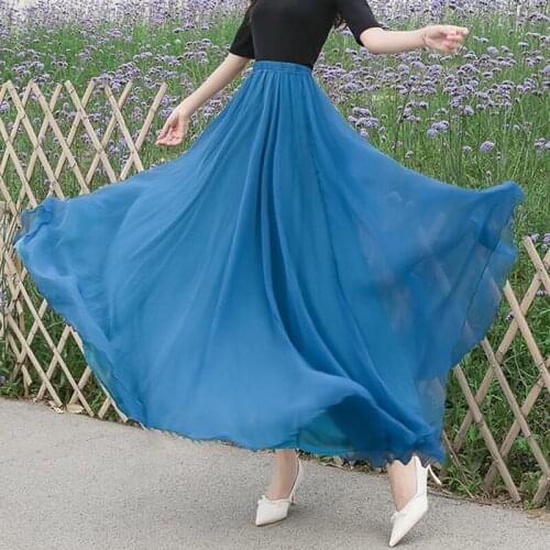 Bohemian Long Skirt Women 2021 Summer New High Waist Chiffon Fashion Big Swing Female Dance Red Skirts Mujer Faldas zh1449