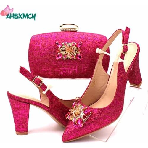 Retro 2020 Special Design Women Shoes and Bag to Match Italian Style Nigerian Ladies Party Shoes Matching Bag in Fuchsia Color