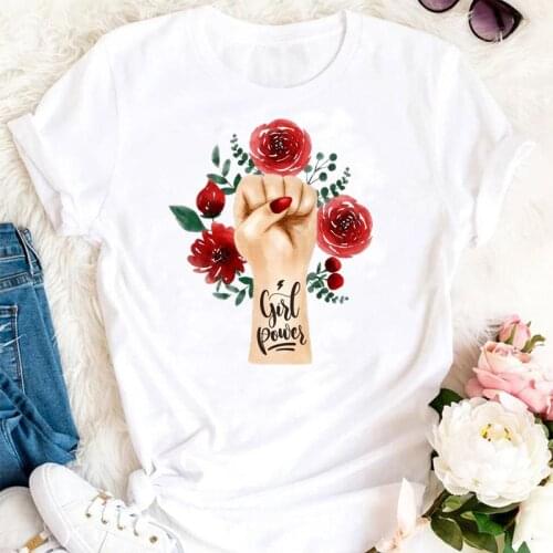 Women Sweet Summer Girl Power Printing 2021 Trend Cartoon Tshirts Fashion Clothes Stylish T Top Lady Print Tee T-Shirt