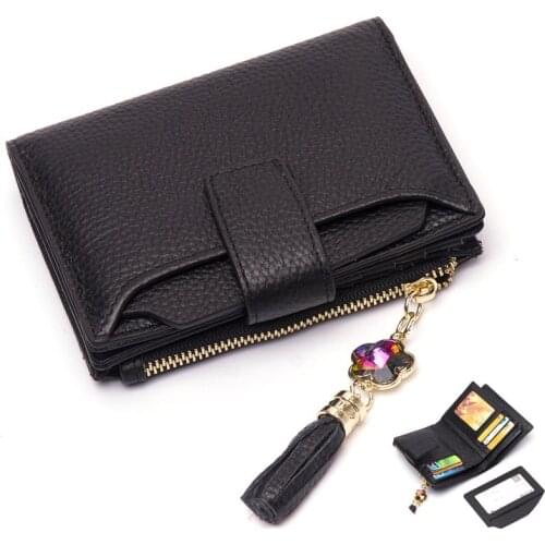 Womens Short Wallet Large Capacity Leather Wallet Bag Multifunctional Zipper Change Wallet for Girls Cowhide Leather Purse