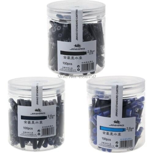 100pcs Jinhao Universal Black Blue Fountain Pen Ink Sac Cartridges 2.6mm Refills School Office Stationery Dropship