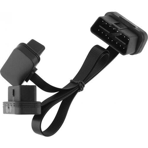 12V 3 In 1 OBD-II 16 Pin Male to Dual Female Car Diagnostic Tool 30CM Y Splitter Elbow Extension Connector Cable