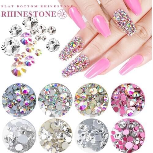 1440pcs Super Glitter Crystal AB Rhinestones Mix Size Flat Nail Art Design Gems Nail Decorations Mini Crystal Strass AB Stones