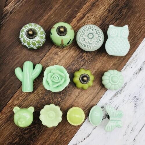 1x Single hole Cabinet Knobs Ceramic Fresh Green Drawer Cupboard Vanity Dresser Drawer Pull Handles