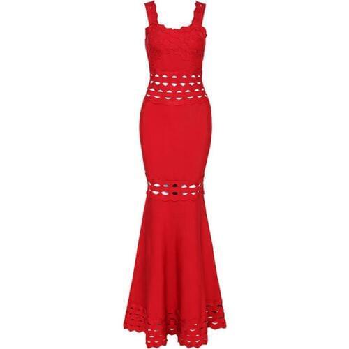 2017 New High Quality Bandage Dress Autumn Women Red Spaghetti Straps Floor Length Evening Party Long Bodycon Dresses Vestidos