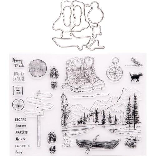 2121 Shoes Rowing Stamp and Dies Transparent Clear Silicone Stamp Cutting Die Set for DIY Scrapbooking Photo Decorative