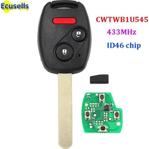 3 buttons Remote Key Fob 2+1 Buttons 433MHZ for Honda Pilot 2005-2008 FCCID: CWTWB1U545 with PCF7936 ID46 chip