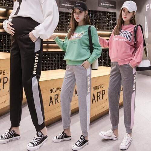 3605# Maternity Pants Spring Autumn Support Abdomen Letter Printing Elastic Waist Belly Support Pants Maternity Trousers
