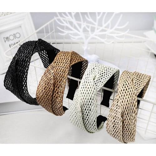4Colors PP Grass Fashion Hair Accessories European Style Handmade Weave for Summer Women Hair Hoop 1Pcs Wide
