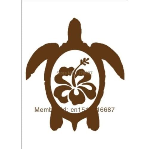 4 inch x 3.5 inch Hawaiian Sea Turtle With Hibiscus Sticker Door Laptop Kayak Art window Vinyl Decal