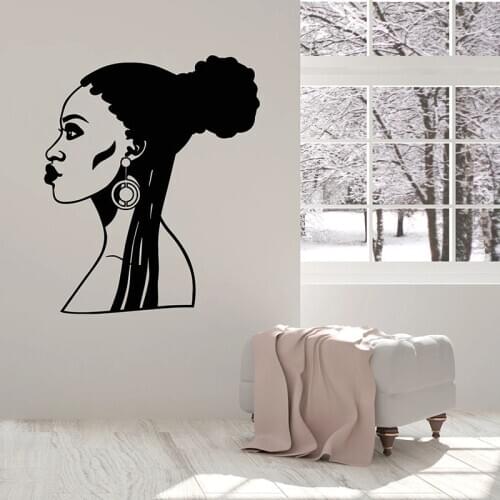 African Woman Wall Decal Hairstyle Fashion Window Vinyl Stickers Beauty Hair Salon Africa Girls Room Interior Decor Mural E749
