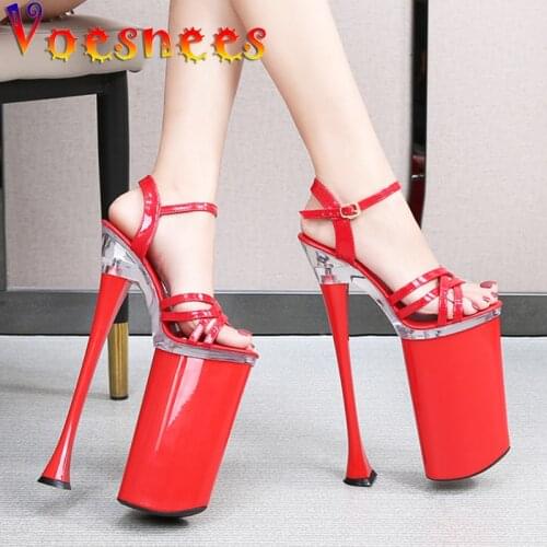 Voesnees Super High Heel Sandals Women Summer 2021 New Sexy Platform Stiletto 26cm Female Shoes Patent Leathe Ladies Party Shoes