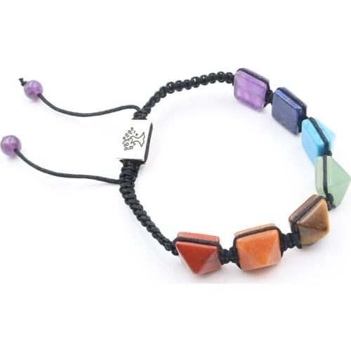 FYSL Silver Plated Tree of Life Connect Many Color Pyramid Quartz Stone Bracelet Healing Chakra Handmade Weave Jewelry